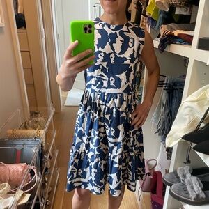 La DoubleJ Blue and White Printed Midi Mid-length Sleeveless Dress Size XS